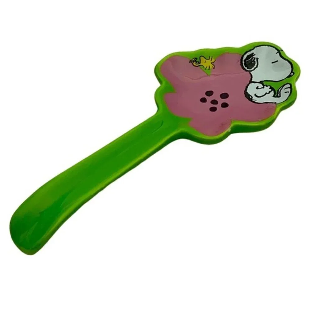 Snoopy Woodstock Spoon Rest Glazed Ceramic Functional Art Watermelon Pink Green